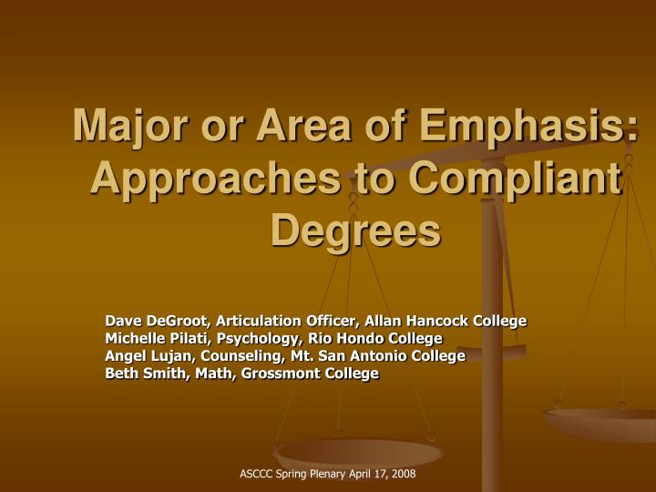 major or area of emphasis approaches to compliant degrees