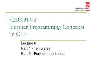CE00314-2 Further Programming Concepts in C++