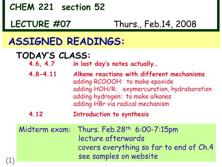 chem 221 section 52 lecture 07 thurs feb 14 2008