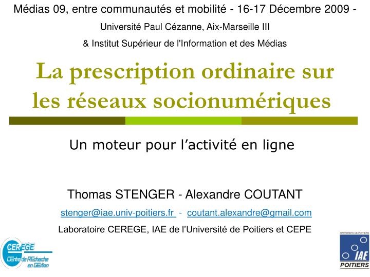 la prescription ordinaire sur les r seaux socionum riques