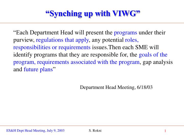 synching up with viwg