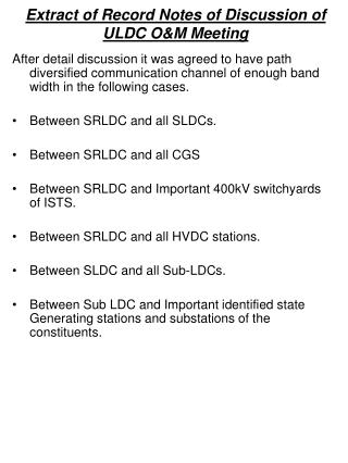 Extract of Record Notes of Discussion of ULDC O&amp;M Meeting