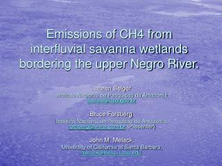 Emissions of CH4 from interfluvial savanna wetlands bordering the upper Negro River.