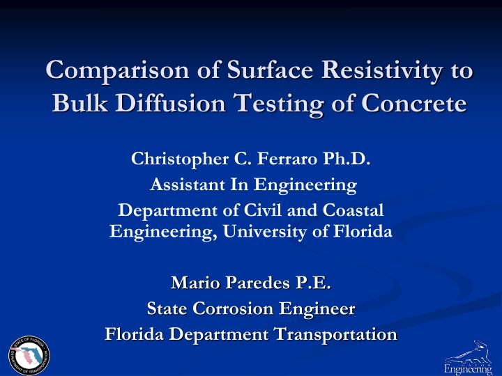 comparison of surface resistivity to bulk diffusion testing of concrete