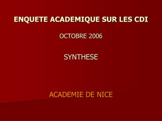 enquete academique sur les cdi octobre 2006 synthese