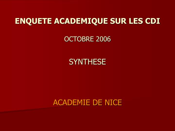 enquete academique sur les cdi octobre 2006 synthese