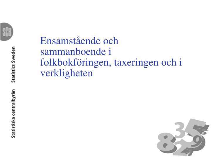 ensamst ende och sammanboende i folkbokf ringen taxeringen och i verkligheten