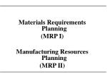 Materials Requirements Planning (MRP I) Manufacturing Resources Planning (MRP II) - slide 1