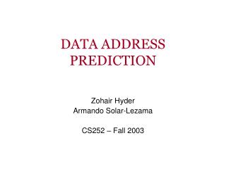 DATA ADDRESS PREDICTION