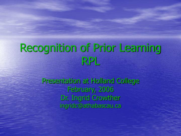 recognition of prior learning rpl