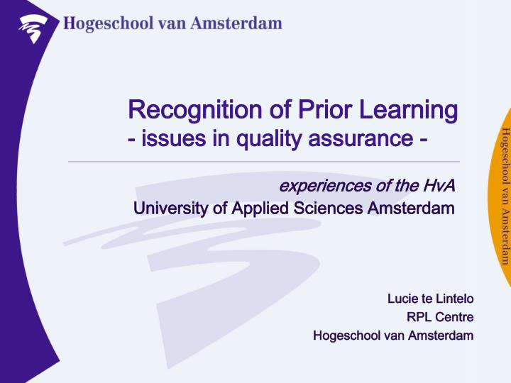 recognition of prior learning issues in quality assurance