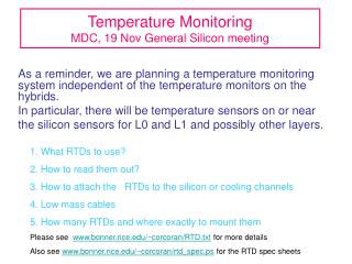 Temperature Monitoring MDC, 19 Nov General Silicon meeting