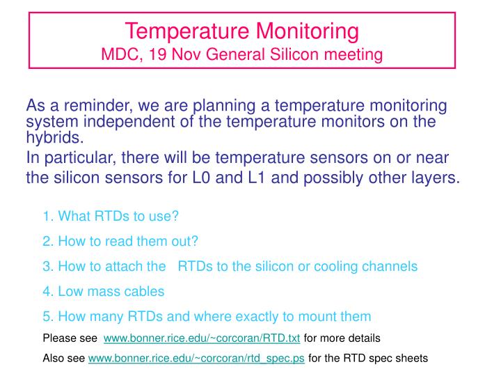 temperature monitoring mdc 19 nov general silicon meeting