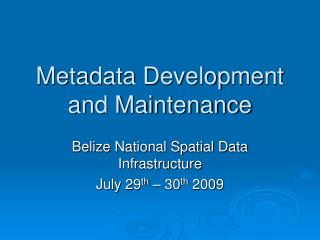 Metadata Development and Maintenance