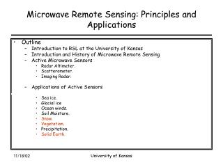 Microwave Remote Sensing: Principles and Applications