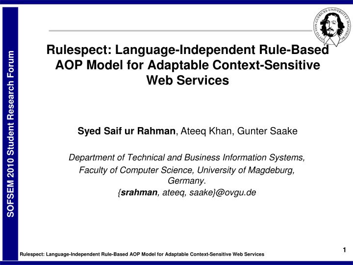 rulespect language independent rule based aop model for adaptable context sensitive web services