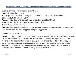 Project: IEEE P802.15 Working Group for Wireless Personal Area Networks (WPANs)