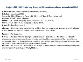 Project: IEEE P802.15 Working Group for Wireless Personal Area Networks (WPANs)