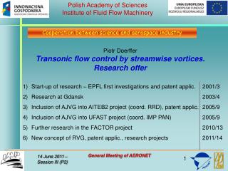 Piotr Doerffer Transonic flow control by streamwise vortices. Research offer