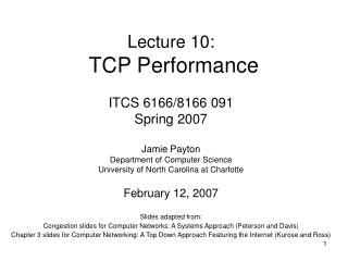Lecture 10: TCP Performance
