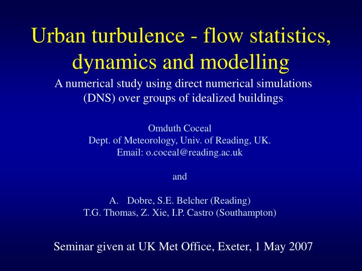 urban turbulence flow statistics dynamics and modelling