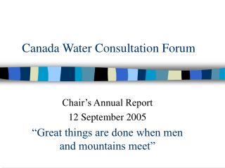 Canada Water Consultation Forum