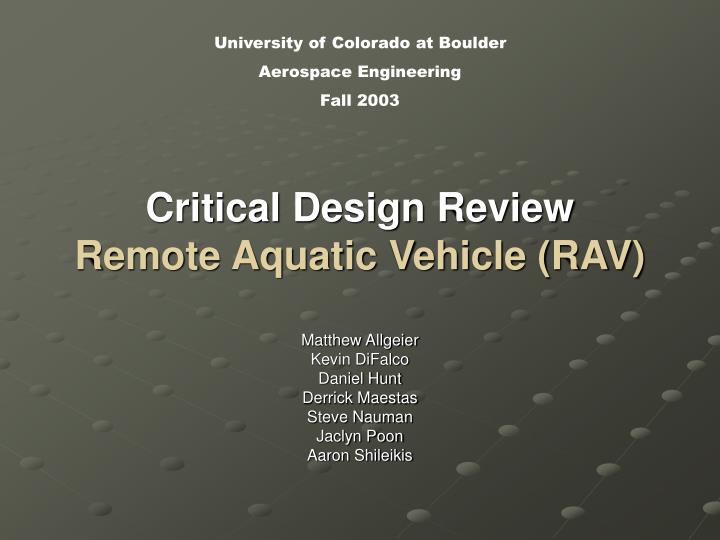 critical design review remote aquatic vehicle rav