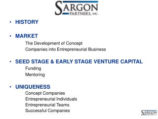 HISTORY MARKET The Development of Concept 		Companies into Entrepreneurial Business