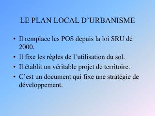 le plan local d urbanisme