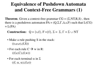 Equivalence of Pushdown Automata and Context-Free Grammars (1)