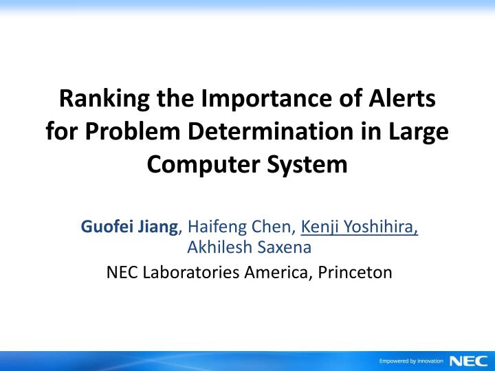 ranking the importance of alerts for problem determination in large computer system