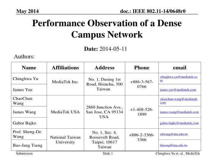 performance observation of a dense campus network