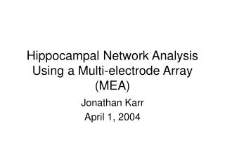 Hippocampal Network Analysis Using a Multi-electrode Array (MEA)