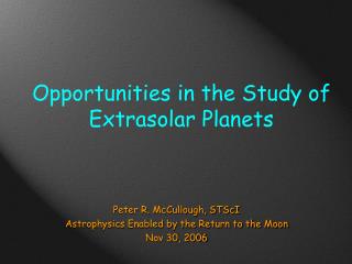 Opportunities in the Study of Extrasolar Planets