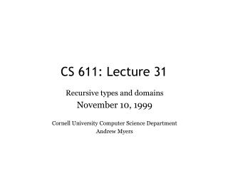CS 611: Lecture 31