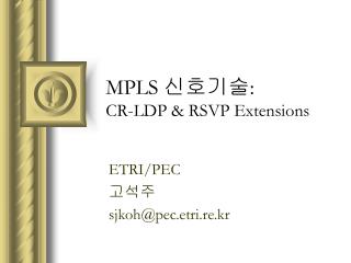 MPLS ????: CR-LDP &amp; RSVP Extensions