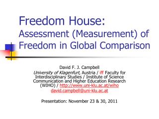 Freedom House: Assessment (Measurement) of Freedom in Global Comparison