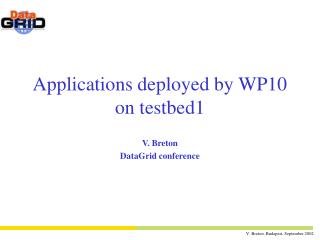 Applications deployed by WP10 on testbed1