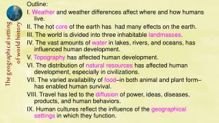 Outline: I. Weather and weather differences affect where and how humans live.