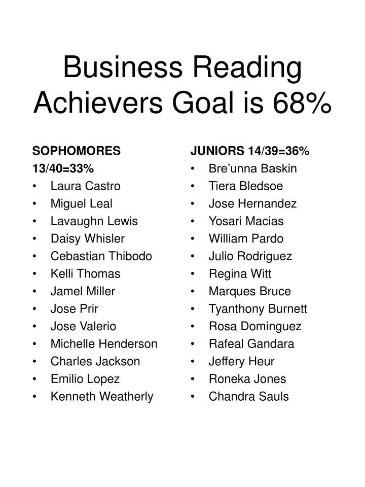 business reading achievers goal is 68