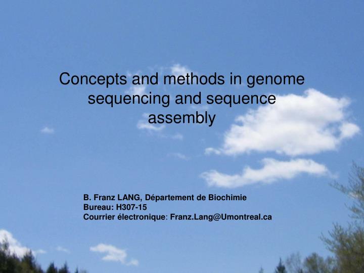 concepts and methods in genome sequencing and sequence assembly