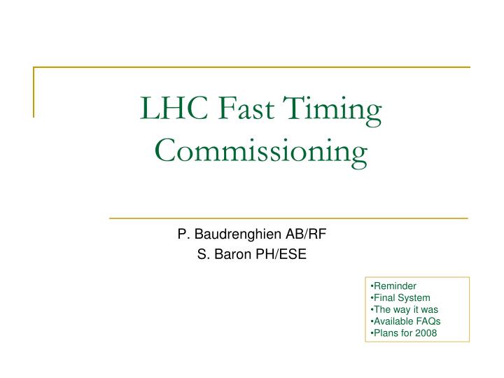 lhc fast timing commissioning
