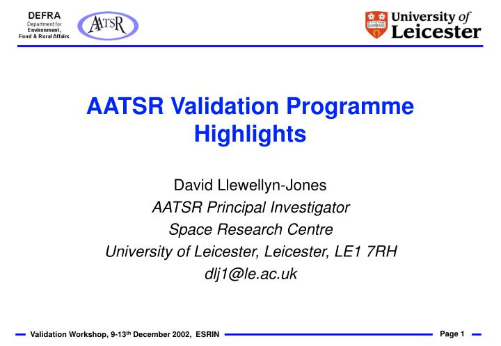 aatsr validation programme highlights