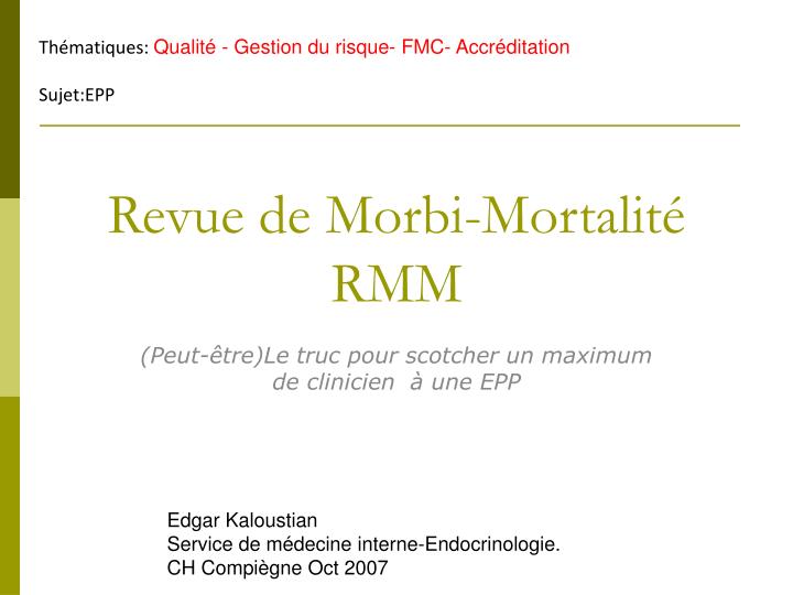 revue de morbi mortalit rmm