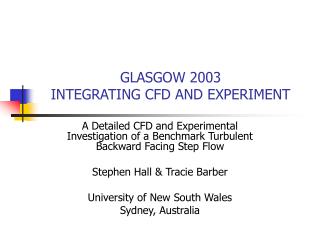 GLASGOW 2003 INTEGRATING CFD AND EXPERIMENT