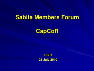 Sabita Members Forum CapCoR