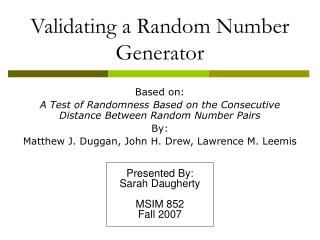 Validating a Random Number Generator