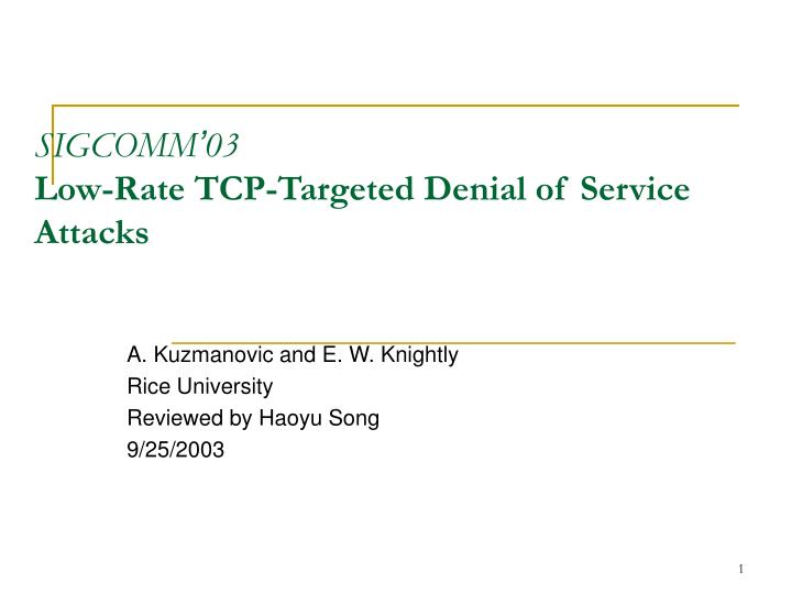 sigcomm 03 low rate tcp targeted denial of service attacks