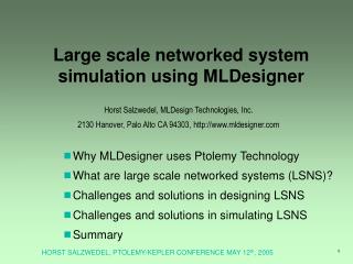 Large scale networked system simulation using MLDesigner