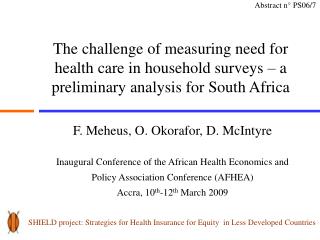 SHIELD project: Strategies for Health Insurance for Equity in Less Developed Countries